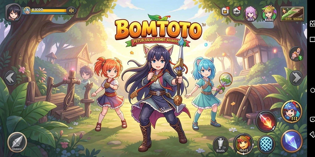 Tampilan gameplay BOMTOTO yang penuh aksi dan karakter anime.