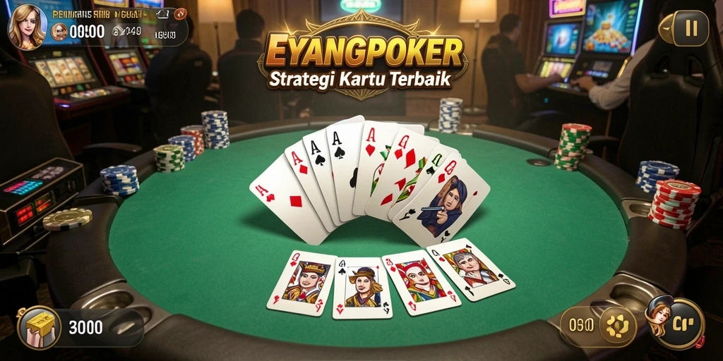 Tampilan gameplay EYANGPOKER yang mendebarkan dengan strategi kartu kompleks.