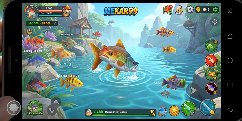 Tangkapan ikan besar dalam game MEKAR99 di lokasi memancing.