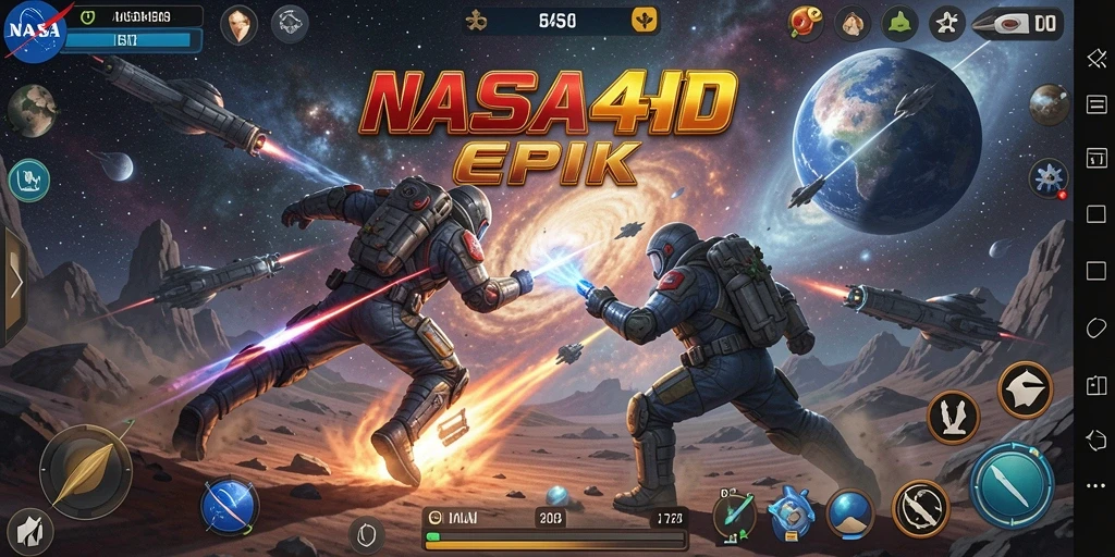 Tampilan gameplay seru dalam pertarungan luar angkasa yang intens.