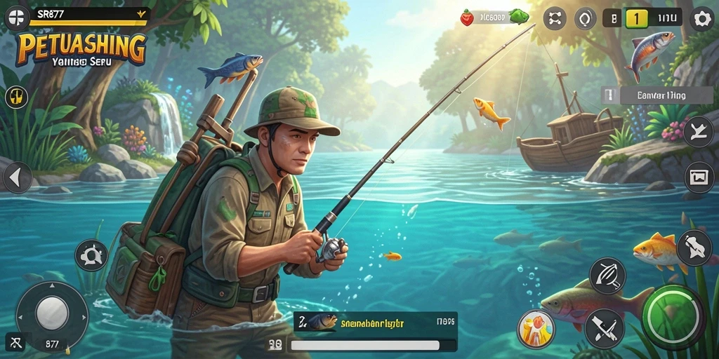 Tampilan gameplay SR877 menampilkan serunya aksi memancing.