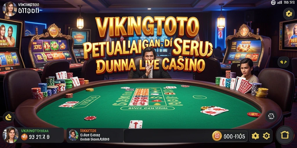Tangkapan layar dari gameplay VIKINGTOTO yang menampilkan dealer dan suasana kasino.